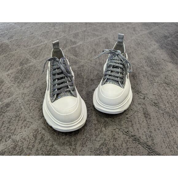 Alexander McQueen Shoes - Alexander McQueen Tread Slick Lace Up Holo Silver Glitter Sneakers EU 38